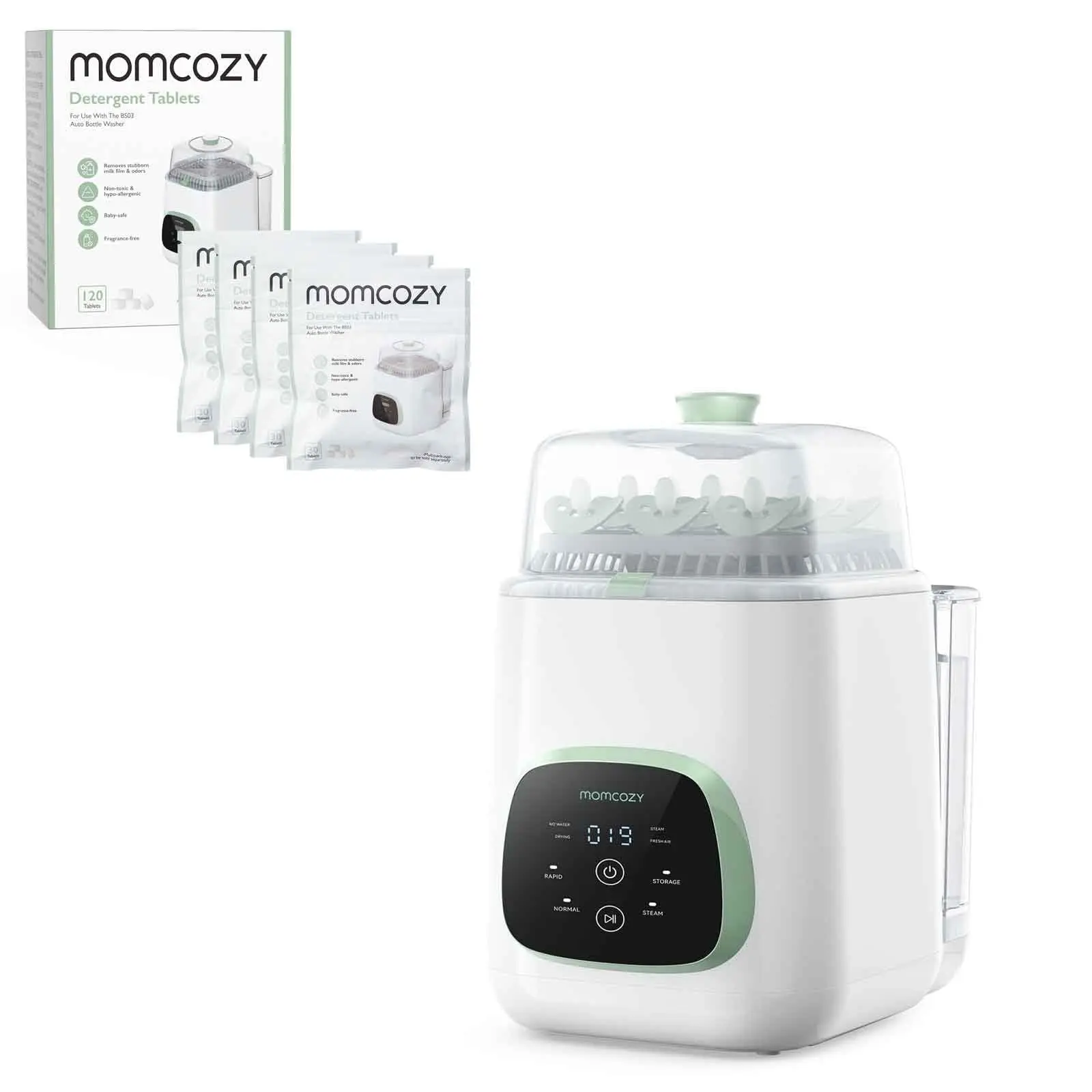 Momcozy KleanPal Pro Baby Bottle Washer & Momcozy Official Washing Block for Momcozy KleanPal Pro Baby Bottle Washer, 120 Tablets-B Momcozy KleanPal Pro Baby Bottle Washer & Momcozy Official Washing Block for Momcozy KleanPal Pro Baby Bottle Washer, 120 Tablets-B