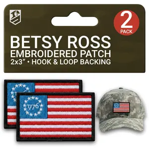 2-Pcs  Betsy Ross 1776 Flag Patch Set, Embroidered American Flag USA 1776 Patch