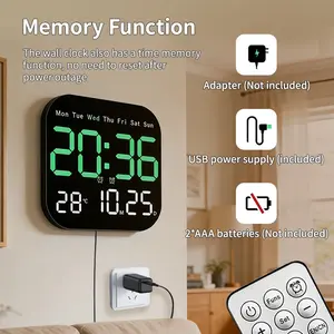 Intelligent Large-Screen Digital Living Room Wall Clock with Remote Control, Battery-Powered LED Wall Clock with Calendar, Time and Temperature Display, LED Alarm Clock and Home Decor, Valentine's Day Gift