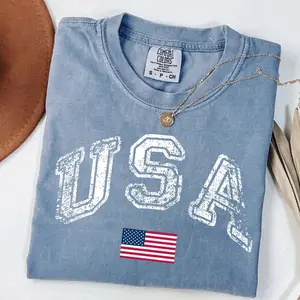 Comfort Colors Vintage Usa T Shirt, Retro Flag America Patriotic 4th Of July T shirt, Women's Crew Neck