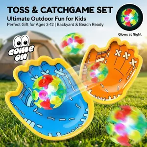Light-Up Toss and Catch Ball Game Set - 1 LED Suction Cup Ball with 2 Easy-Grip Gloves - Beach Sports Toys for Kids - Outdoor Games for Backyard or Park - Easter Gift for Kids