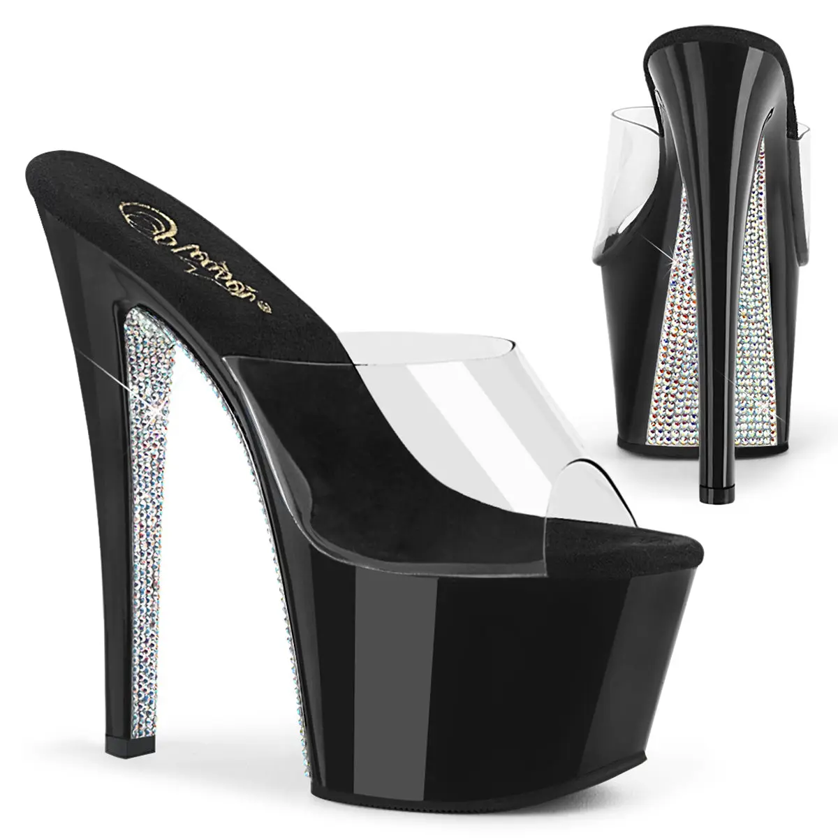 7 Inch Heel SKY-301CRS Clear Black Silver Rhinestone 7 Inch Heel SKY-301CRS Clear Black Silver Rhinestone