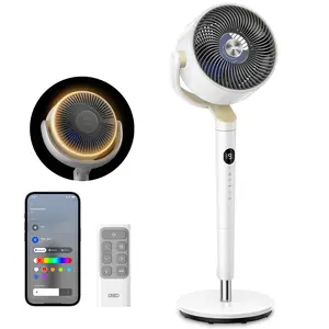 DREO Smart Pedestal Fan for Bedroom, 120°+120° Omni-Directional Oscillation, Quiet 100ft Cooling Fan with RGB Light, 9 Speeds, 6 Modes, 20dB Quiet, 8H Timer, Wi-Fi Voice & Alexa Control, 37-42" Adjustable Height Floor Fan with Remote