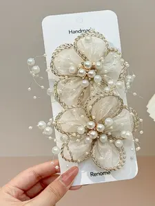 2pcs Colorful Flower Hair Clips, Fairy Flower Hair Barrettes, Tulle Flower Hair Clips, Beaded Hair Clips, Floral Hair Accessories for Women, Wedding Hair Accessories