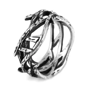 HZMAN Jesus Crown of Thorns Ring for Men Gothic Stainless Steel Pinky Ring Witchy Jewelry