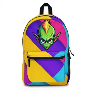 Alien Cyberpunk Cartoon Backpack, Sci-Fi School Bag, Space Theme Rucksack, UFO Travel Knapsack, Funny Extraterrestrial Daypack