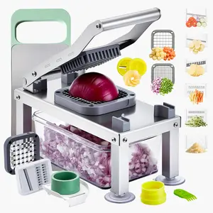 VEVOR All-in-1 Sturdy Food Prep Mandoline Slicer - Stainless Steel Chopping Tool with 9 Blades, Vegetable Chopper, Garlic/Onion/Potato Dicer, Cheese Grater, Salad Spiralizer & Storage Container