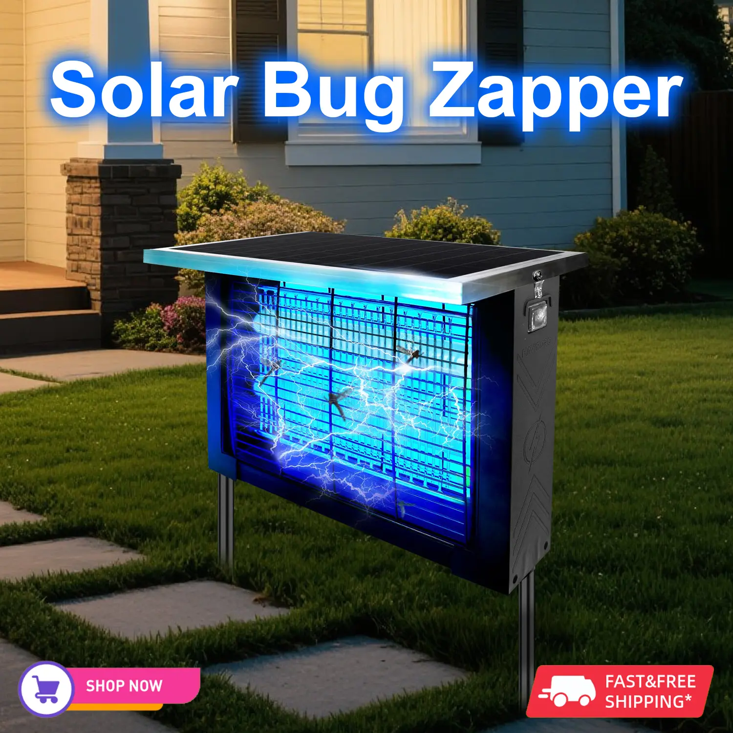 Powerful Large Solar Bug Zapper Outdoor For 2000Sq.Ft, Poartable Rechargeable Mosquito Zapper With High Powered, Cordless Solar Fly Zapper For Patio Garden Backyard RV Camping Pond Pest Control