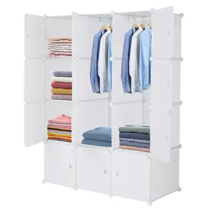 12-Cube Organizer Shelf | Stackable Modular Storage for Bedroom, Office, Kids Room | DIY Closet Cabinet with Hanging Rod, Space-Saving & Durable (10lb/Cube)