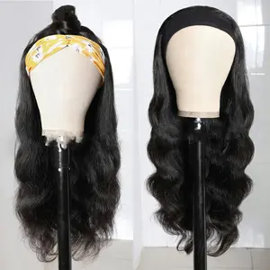 Body Wave Headband Wig Human Hair Machine Made For Women 180 Density 16-26 Inch No Lace Glueless Curly Headband Wigs Natural Black summerwins