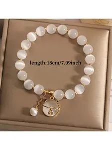 White Crystal Faux Cat's Eye Bracelet, Beaded Hand Jewelry for Women, Birthday Gift, Bracelet for Girlfriend, Valentine's Day Gift, Gift for Girlfriend