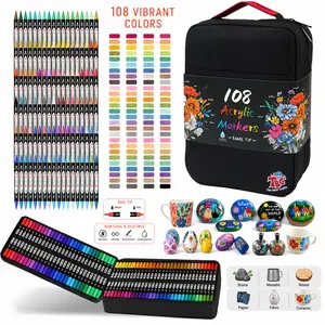 TBC The Best Crafts 108Colors Dual Tip Acrylic Paint Markers, Double zipper design Topgrade Canvas bag,Waterproof, Non-Toxic, odorless, Suitable for Paper,Pottery, Stones, Glass,outdoor painting