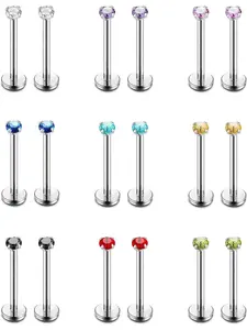 9 Pairs Vibrant Colorful CZ Piercing Studs Set, Jewelry Men, for Women Unisex Stainless Steel Labret Lip Earrings for Cartilage Wear Eye-catching Sparkling CZ Trendy Sturdy Stainless Steel Hypoallergenic Performance