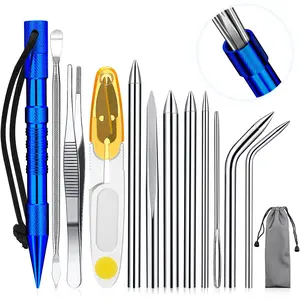 12Pcs Professional Paracord Fid Set ️ Stainless Steel Marlinspike & Lacing Needles Kit, Heavy Duty Knotter Tool for Leather Work & Bracelet Weaving, EDC Survival Gear Maintenance Tool Set (Dark Blue)