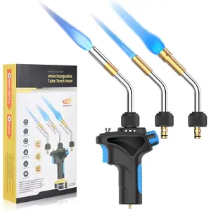 Propane Torch Head with 3 Tubes,Mapp Gas Torch Kit,Interchangeable Tube Gas Welding Torch Kit,Trigger-Start Welding Torch Kit for Soldering,Brazing,Welding,Searing Steak