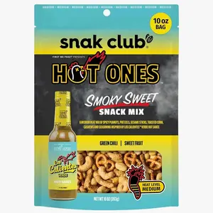 Snak Club x Hot Ones Snack Mix, Smoky Sweet, Spicy Snacks with Peanuts, Pretzels, Sesame Sticks, Toasted Corn, Cashews, Inspired by Hot Ones, Vegan Snack, 10 oz Resealable Bag