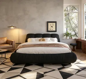King Size Luxury Upholstered Platform Bed, Oversized Padded Backrest, Solid Wood Frame, Fits Multiple Mattress Heights, Modern Black Bed Frame for Bedroom