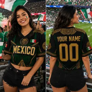 Custom Mexico Soccer Crop Top Jersey – Personalized Name & Number Football Fan Crop Tee, 2026 Mexico Fan Shirt for Women