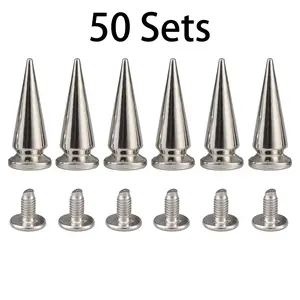 50 Sets 26mm Metallic Spikes and Studs, 1 Inch Metal Bullet Cone Spikes, Punk Style for Clothes, Bag & Accessories, Screw Back
