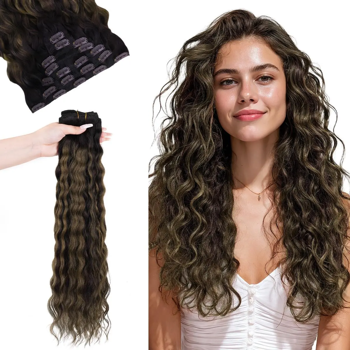 GOO GOO Hair Extensions Elf Curl Clip in Human Hair Extensions, 7pcs/9pcs 18-24inch curly hair，Elf Curl Clip in Human Hair Double Weft Natural Curl Hair Full Head for Women summer hairstyles #summerwins #SummerFinds