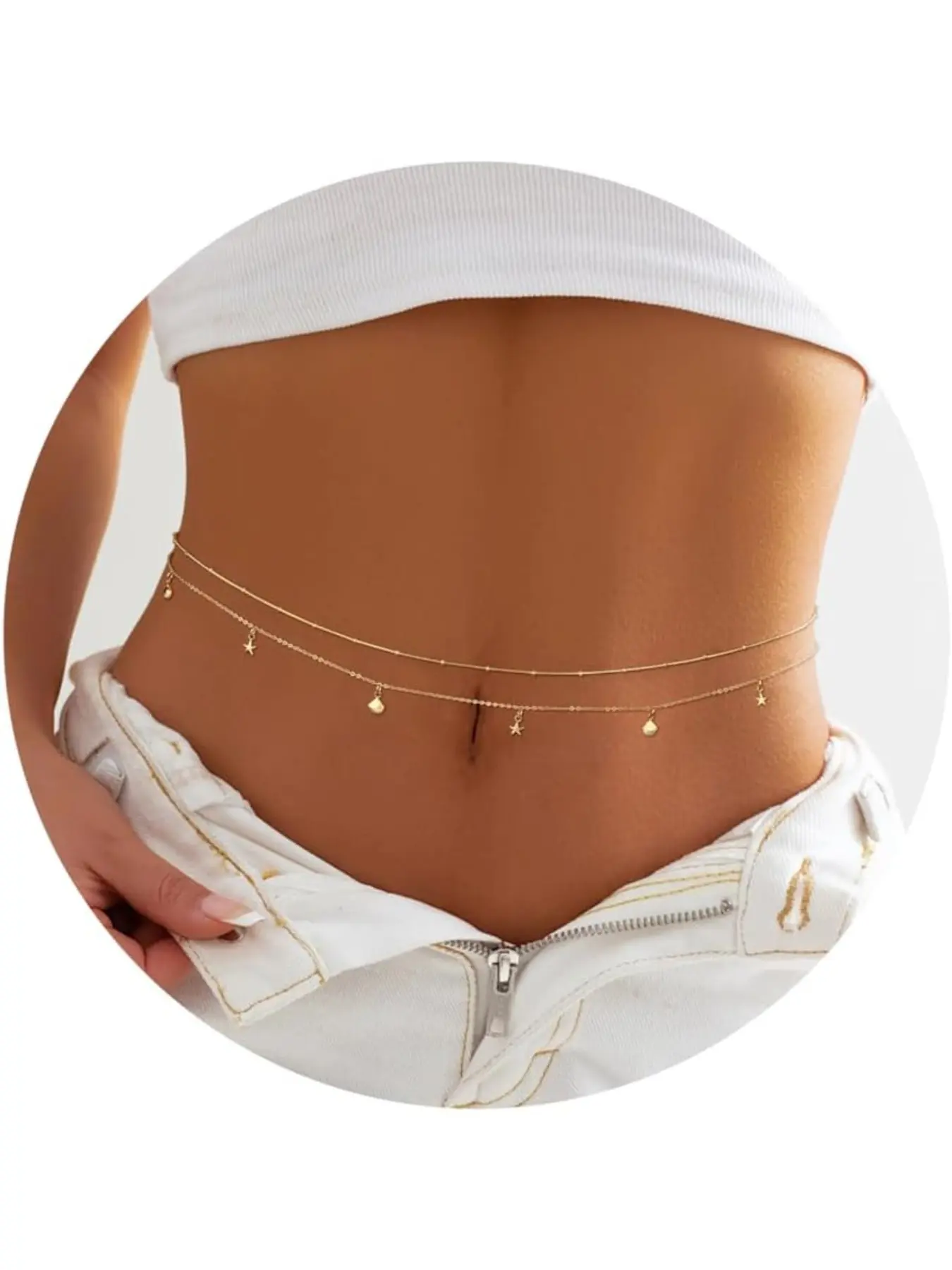 Women's Belly Chains Waist Chains, Waterproof Stainless Steel Pearls Beads Shell Starfish Design, Adjustable Size 26-43 Inches, Accessories, Adjustable Jewelry