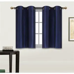 2 Panels Tiers Grommets Small Window  Curtain Faux Silk Insulated Blackout Drape Short Panel 28" W X 36" L Each for Kitchen Bathroom or Any Small Window # D24 (Navy Blue)