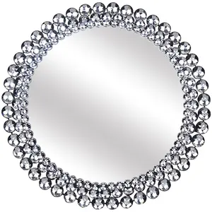 Round Beaded Wall Glam Mirror