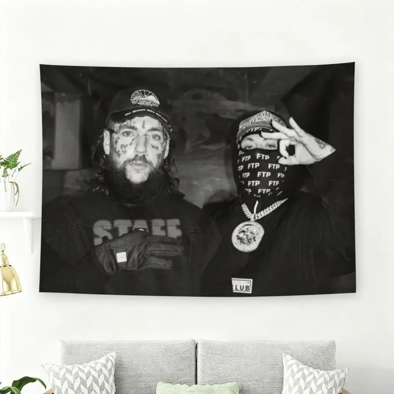 Suicideboys Black and White Rap Duo Wall Flag, Polyester Underground Hip Hop Tapestry, Grunge Aesthetic Music Room Decor, Flags for Room Wall Decoration