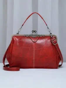 Vintage Style Women's Handbag with Kiss Lock Clasp, Adjustable Shoulder Strap & Handle Design, Durable Polyester Lining Inside, Fashionable Handbag, Fashion Elegant Handbag