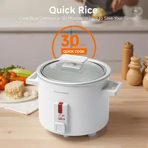 【2026 New Model】Small Rice Cooker White 1.5 Quart Mini Non-Stick Coated Insert Food Steamer and Dishwasher-Safe Glass Lid and Pot Ricecooker