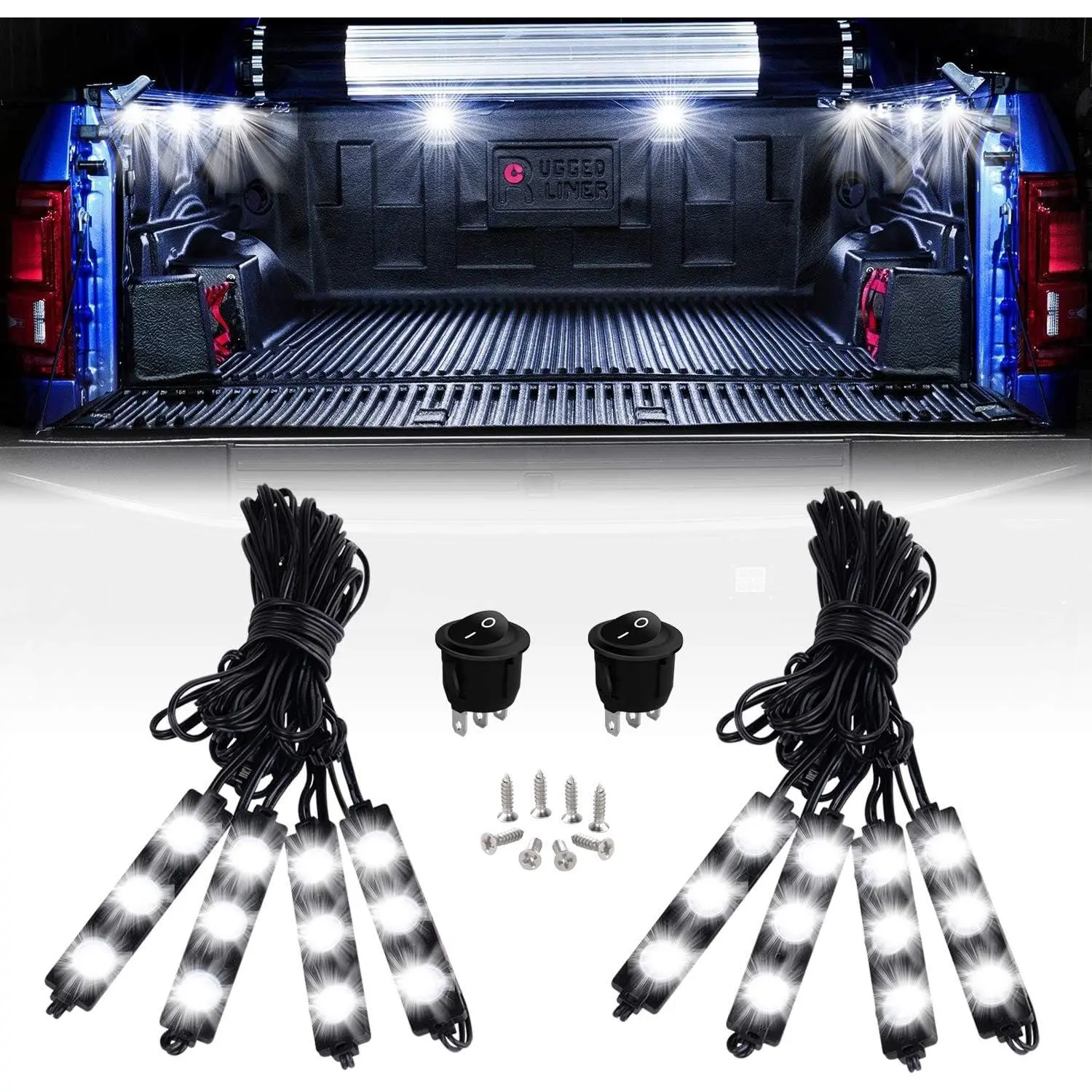 Nilight TR-08 Series 8PCS 24LED Compact Slim 0.2in Thick IP67 Waterproof Plug-In Rock Light Kit with Switch, Plug-In Pods, Automotive Work Light, LED Backlights, Adjustable Length, 21ft per Strand for Off-Road Jeeps, Campers (Includes Screws)