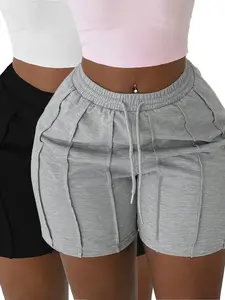 Pack of 2 solid-color drawstring athletic shorts with an elastic waistband, casual style, suitable for spring, summer, and autumn.