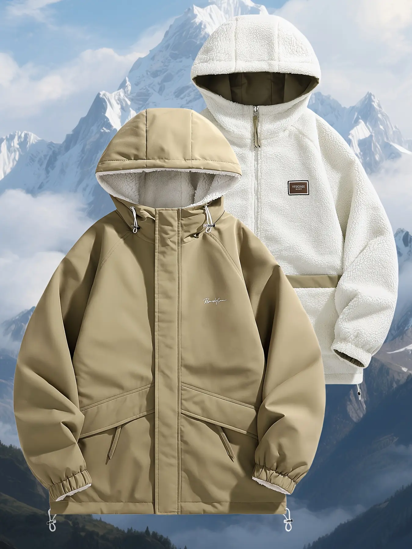 Men's and Unisex Reversible Hooded Jacket Zip Closure, Flap Front Design, Polyester Filling Winter Coat, Suitable for Skiing, Hiking, and Casual Wear College Style, Men's Extreme Cold Weather Winter Jacket Outdoor Sportswear