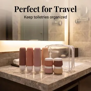 8pcsTravel Bottle Set, Leakproof Refillable Cosmetic Containers with Clear Storage Bag, Travel Accessories for Shampoo Lotion Skincare Daily Apricot