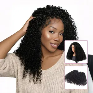 【Crochet Hair+Half Wig】Bgmgirl Hair Afro Curly Crochet Hair & Half Wig Human Hair for Miracle Knots Style Boho Braids Knotless Pre-Separated 50g/Bundle Time Saving 100% Human Hair #mothersdaygift #SummerVibes
