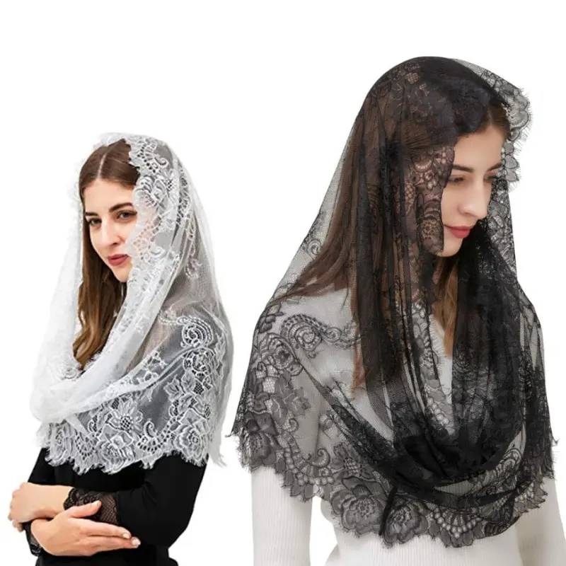 2pcs Spanish Style Lace Veils Traditional Vintage Inspired Infinity Shape Mantilla Veil Latin Mass Head Covering Scarf Mantilla
