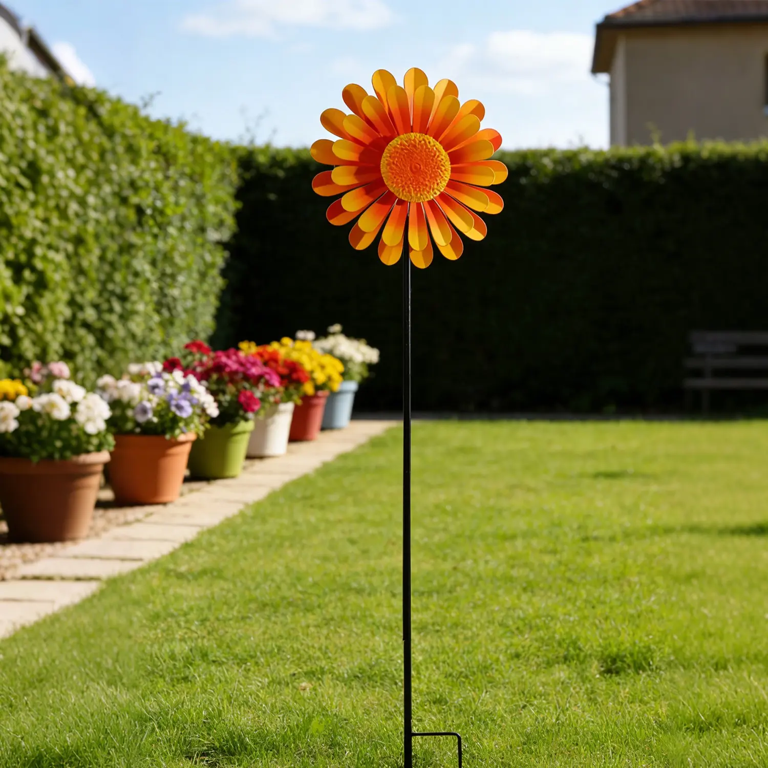 Iron Sunflower Windmill, Rust-Resistant Painted Metal Wind Spinner, Handmade Iron Decor, Weather Resistant Decorative Garden Ornament, Garden Sculptures, Weatherproof Statue