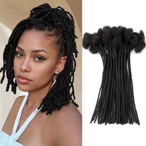 20 Stands Natural Black  Loc Extensions Human Hair Interlocking 0.6cm Width 100% Human Hair Dreadlock Extensions Soft Human Hair Dreads Extensions Permanent Dreads Extensions for Man/Women Full Handmade Dreads Can be Dyed and Bleached Beginner Friendly