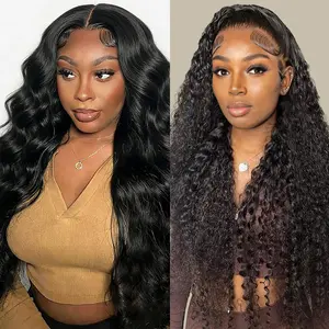 [Combo Black wig sale] 2 wig" 13x4 Body Wave Hair Lace Front Wigs + 13x4 Deep wave Human Hair Hair PrePlucked HD Transparent Lace Frontal HumanHair Wigs 180% Density