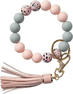 Women's Silicone Beaded Bangle Wristlet Keychain Holder,  Key Ring for Car Keys (Party Gift), Keychain