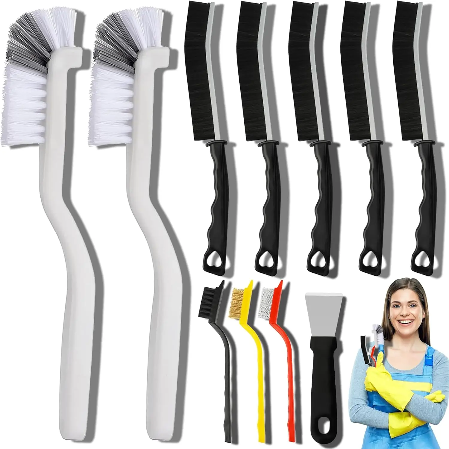 11 Pcs Crevice Cleaning Brush Set,Hard Bristle Cleaning Supplies for Kitchen,Bathroom,Corner,Grout,Sink,Cup,Teapot,Bottle,Blender,Christmas Party Valentine's Day Fathersdaygift,Hand Tools Kits