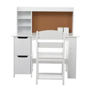 Kids Study Desk and Chair Set with Bookshelf, Bulletin Board & Cabinets – Wooden Vanity Table for Boys and Girls Ages 3-8 – Ideal for Bedroom or Playroom