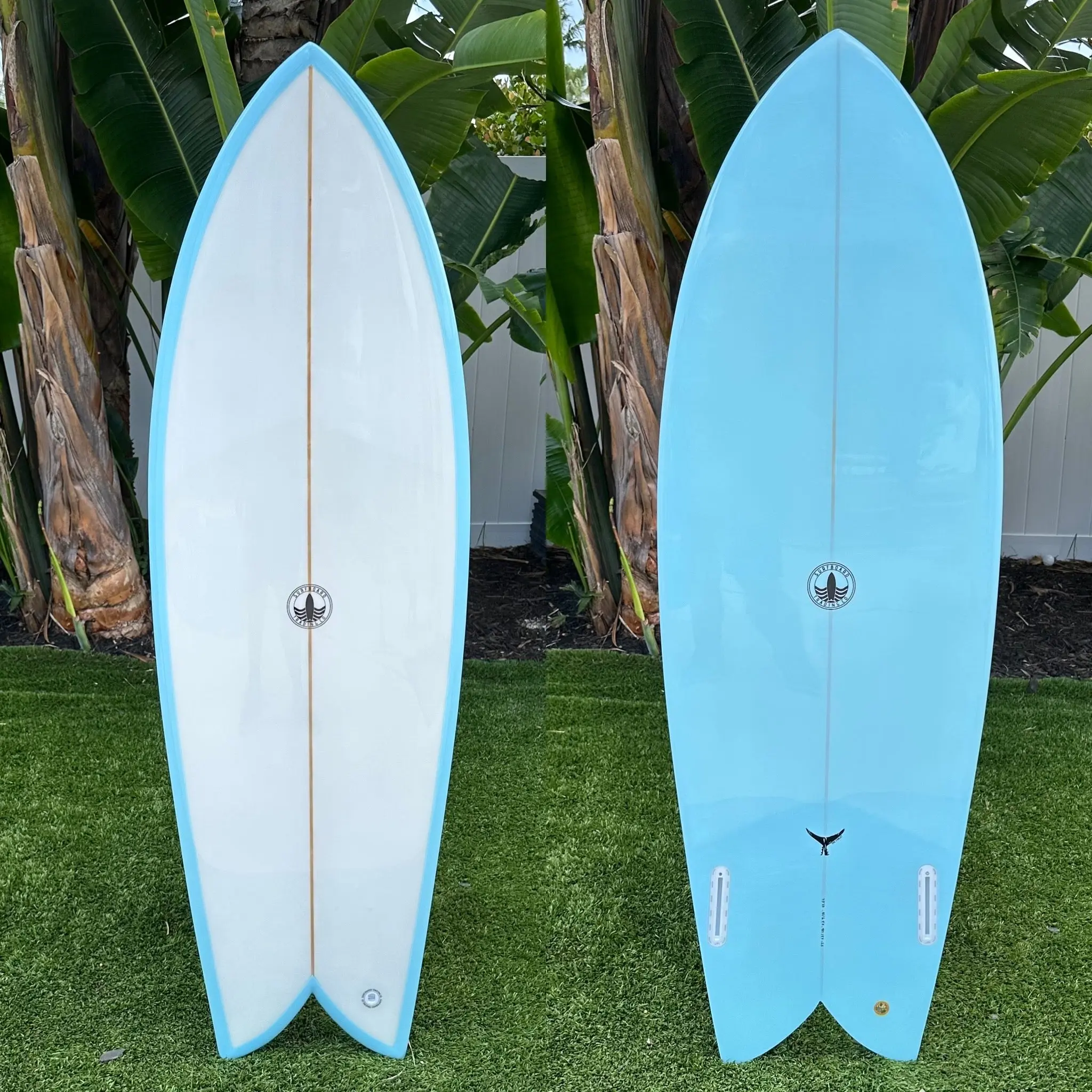 SURFBOARD TRADING CO. Finlet Twin Fin Fish Surfboard - Cutlap Aqua EPS, Easy Paddling, Gloss Finish, Modern Rocker, Multi-Size, 5’11 x 21 3/4 x 2 7/8 – 39.9L, 31.3L, Ideal for Small Waves, Adults, 12-Month Warranty, Water Sports Gear