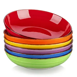 vancasso Bonita Stoneware Soup Bowls, Soup Plates, Set of 6, Pasta Plates, Spaghetti Deep Plates, Pasta Bowls, Ramen Bowls, Large Salad Bowls, Multi-Purpose Bowls, Colourful, Blue Dinnerware Modern