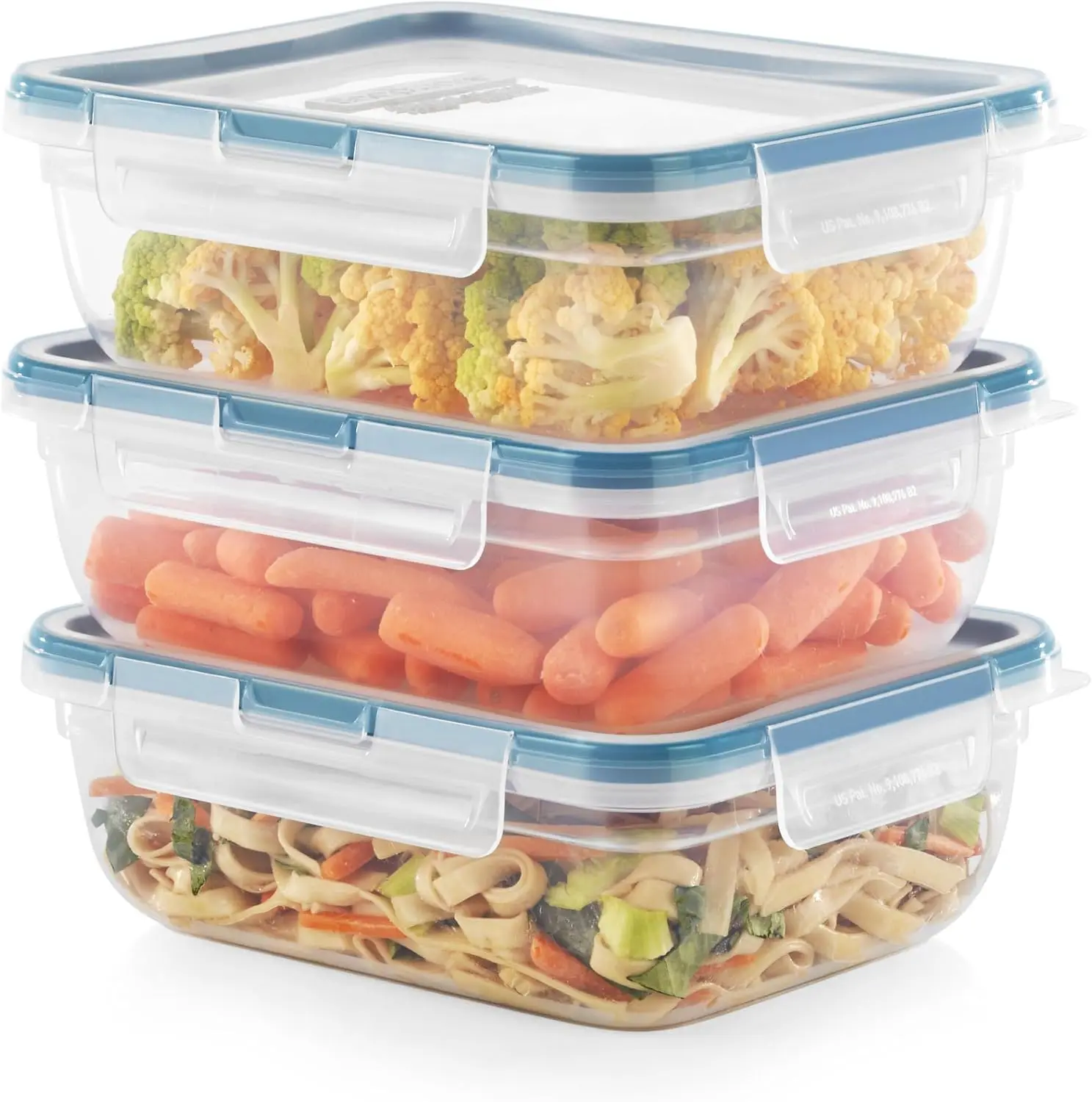 Plastic Total Solution 3-Pack (8.5-Cup) Food Storage Containers Set, Leakproof & Airtight Plastic Locking Lids Rectangular Containers, BPA-Free Lids, Microwave Dishwasher Freezer Safe
