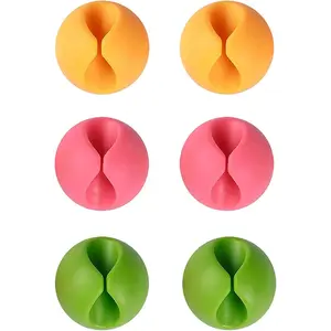 Colorful Sticky Back Rubber Cable Clips (6pcs, 7x2.3 in) - Desk Cable Drop Organizers That Holds Wires for Computer, Charging Cords