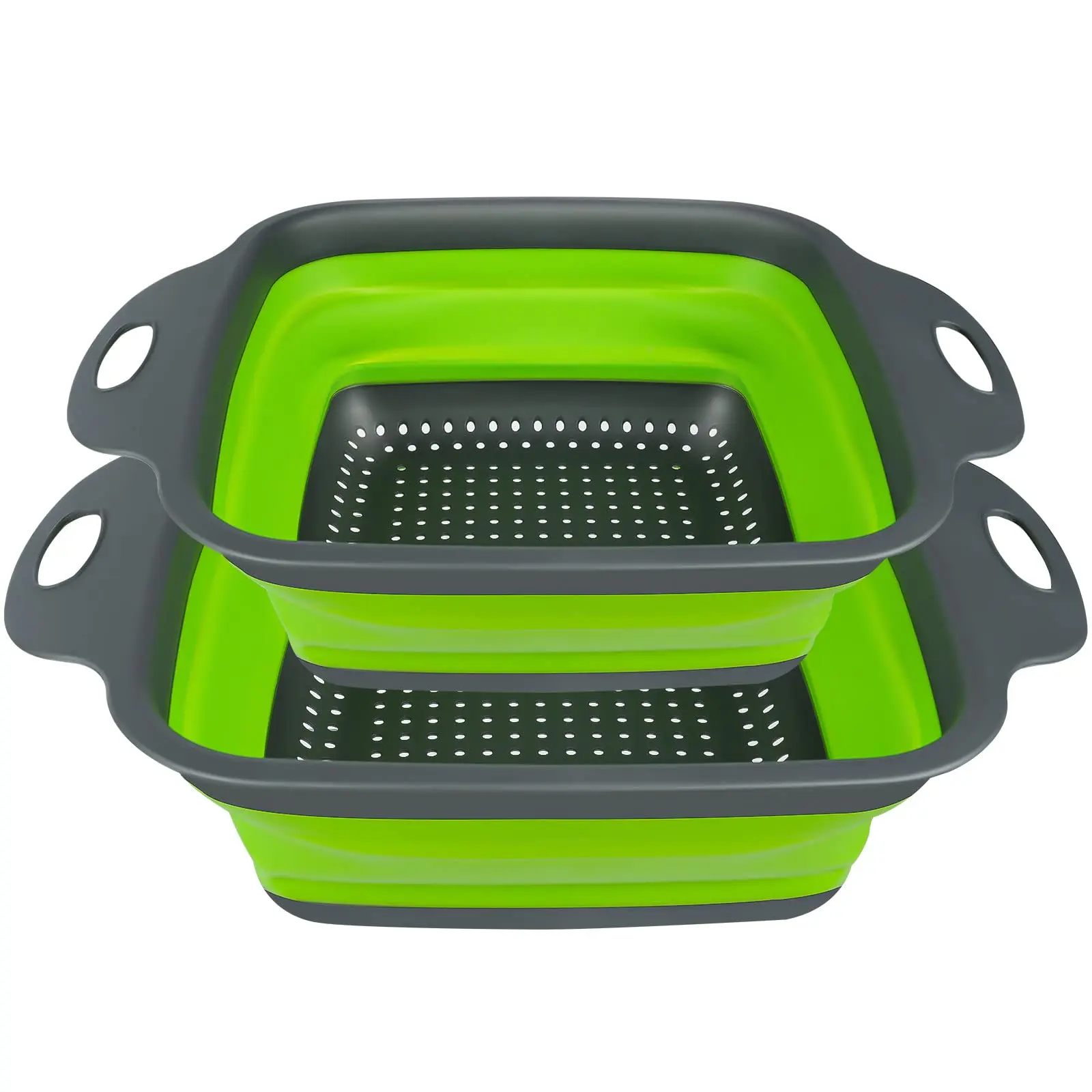 2 PCS Collapsible Colander, Collapsible Strainers for Kitchen, 11.5 inches Silicone Strainer and 9.5 inches Silicone Colander for Draining Vegetable fruit, Kitchen Food Strainer