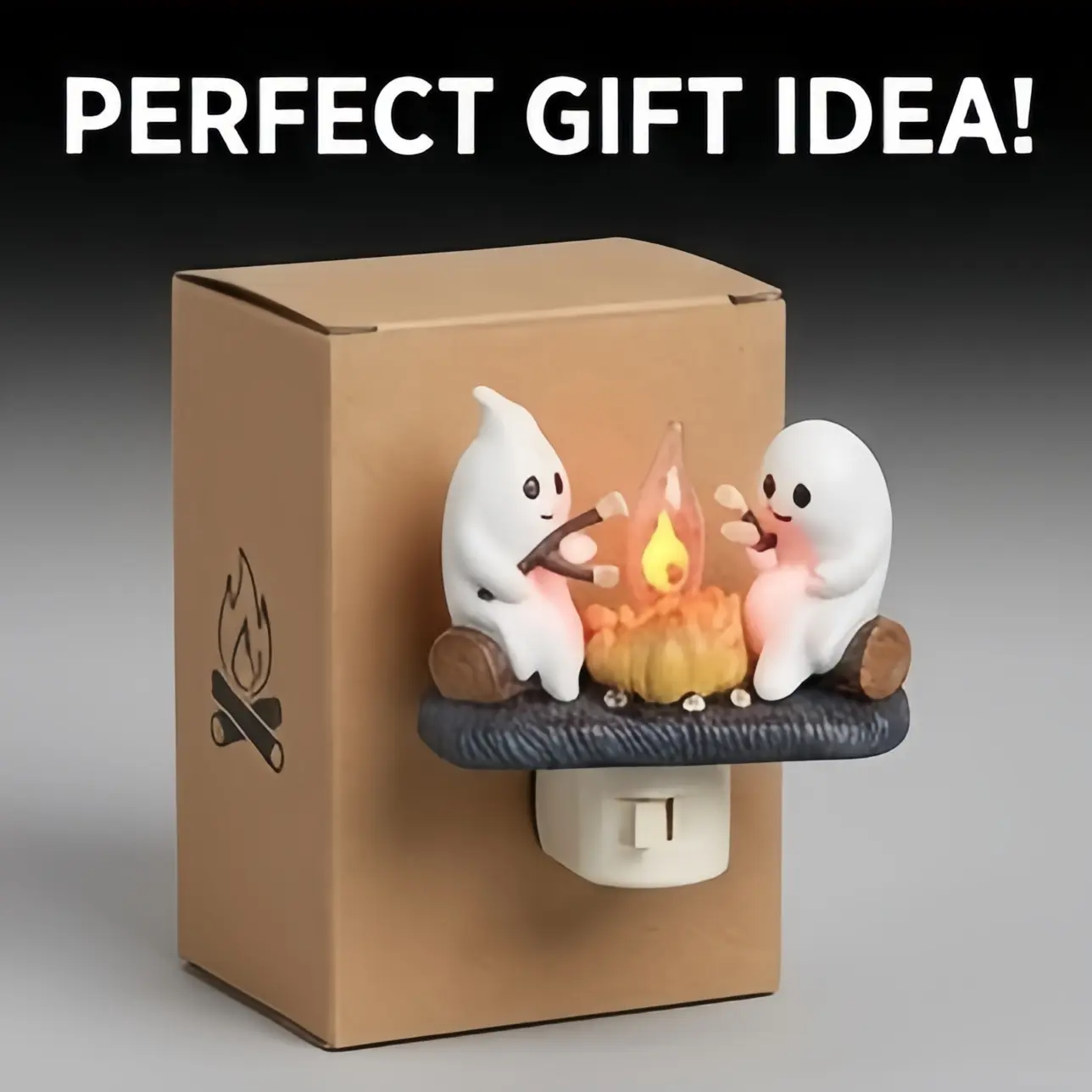 "Ghost Campfire" Plug-in Night Light - Cute Ghost 3D Marshmallow Design, Realistic Flicker Flame Effect, Ambient Glow, Halloween Festive Decoration for Bedrooms (Suitable for Adults & Kids)