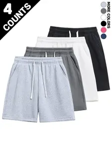4-pack summer men’s shorts with a simple pocket design—versatile casual athletic shorts for everyday wear, featuring a drawstring waist for comfort.summervibes