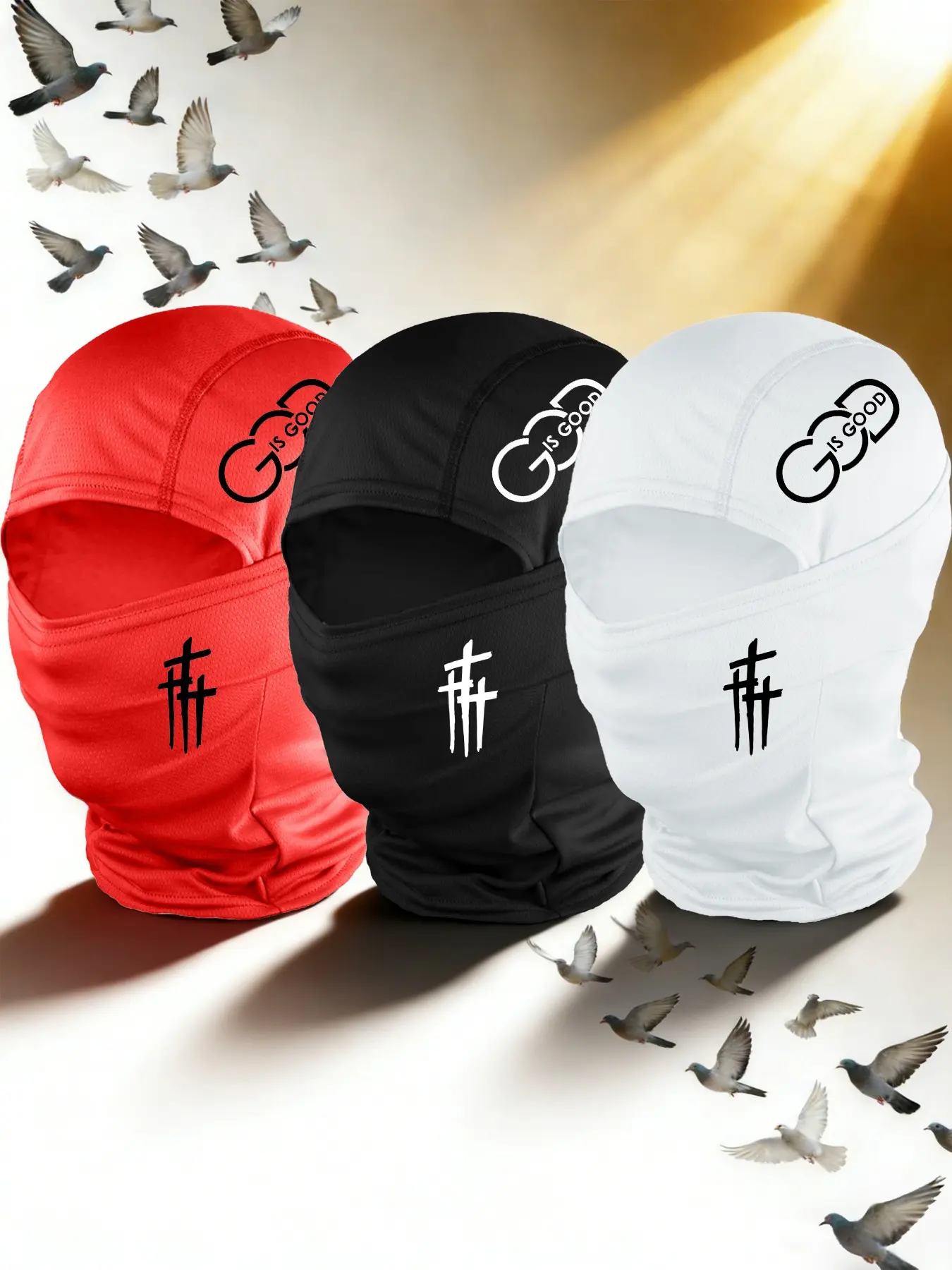 3pcs/2pcs/1pc Unisex Cross and GOD IS GOOD Letter Printing Balaclava Mask Neck Gaiter Headwear Windproof Face Mask Breathable Ski Mask for Men Women Outdoor Sports Hiking Fishing Commuting Suitable for Daily Wear